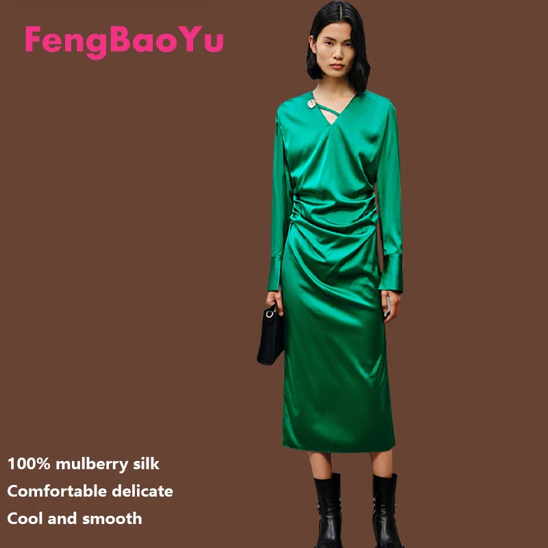 100% Mulberry Silk Women's Dress Spring and Summer Green Long Sleeve V-neck Elegant Cool Business Casual High-end Women's Dress
100% Mulberry Silk Women's Dress Spring and Summer Green Long Sleeve V-neck Elegant Cool Business Casual High-end Women's Dress