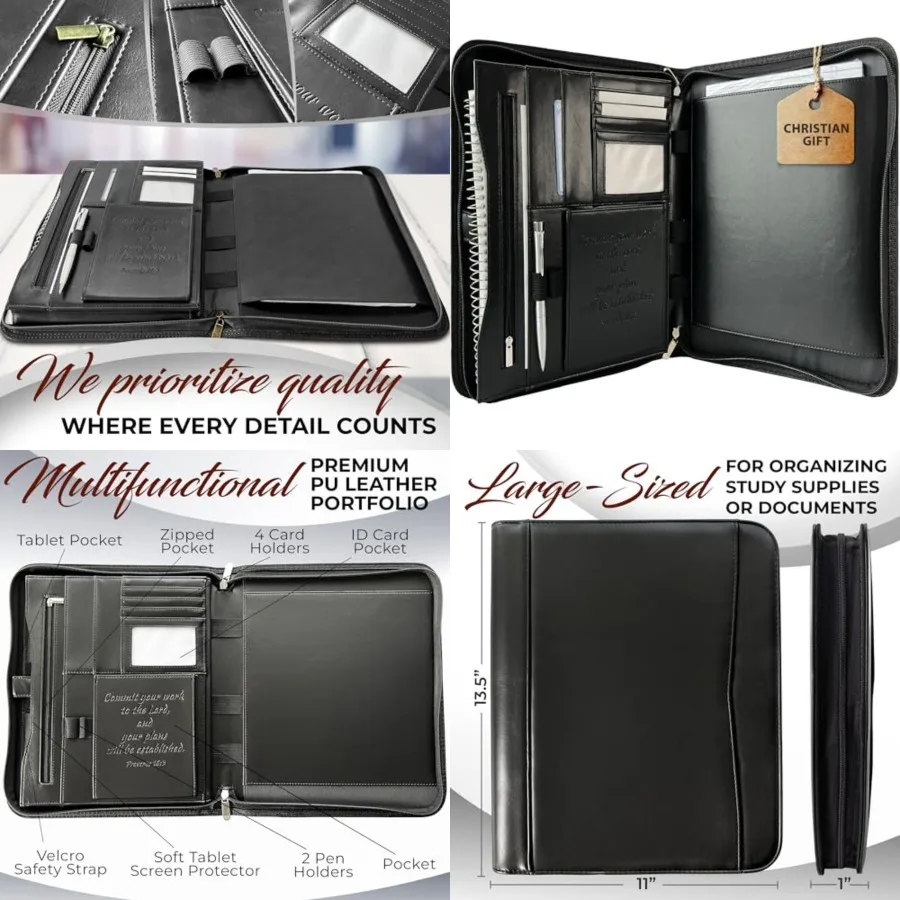 Leather Portfolio for Men Padfolio Case for Men and Women Bible Notebook Organizer Pen Slots Zipper Binder Premium PU Leather F
Leather Portfolio for Men Padfolio Case for Men and Women Bible Notebook Organizer Pen Slots Zipper Binder Premium PU Leather F