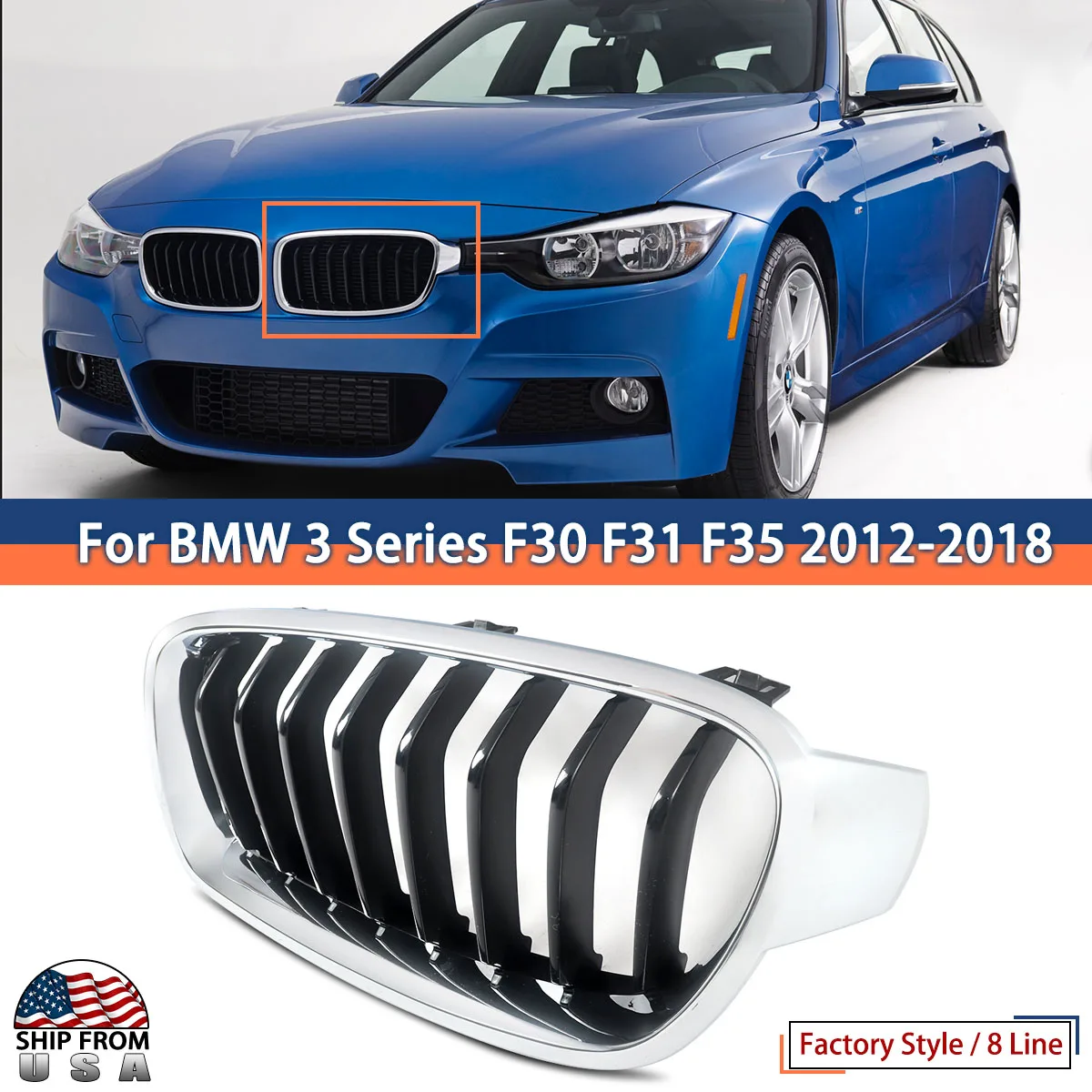 Left Side Front Kidney Racing Grille For BMW F30 335i F35 2012-2018 Chrome With Black Factory Style 8 Slats Grille 51130054502
Left Side Front Kidney Racing Grille For BMW F30 335i F35 2012-2018 Chrome With Black Factory Style 8 Slats Grille 51130054502