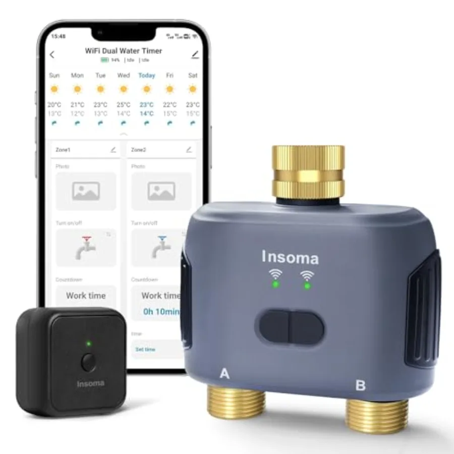 Garden hose WiFi water timer for outdoor irrigation: ABS plastic black supports 20 scheduling plans dual-zone control app and v
Garden hose WiFi water timer for outdoor irrigation: ABS plastic black supports 20 scheduling plans dual-zone control app and v