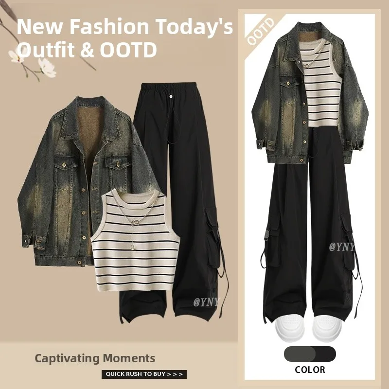 Spring Fashion Women's Denim Jacket Top And Stripe Vest Casual Pants Three-Piece Set Comfortable Breathable Long Sleeve ...
Spring Fashion Women's Denim Jacket Top And Stripe Vest Casual Pants Three-Piece Set Comfortable Breathable Long Sleeve ...