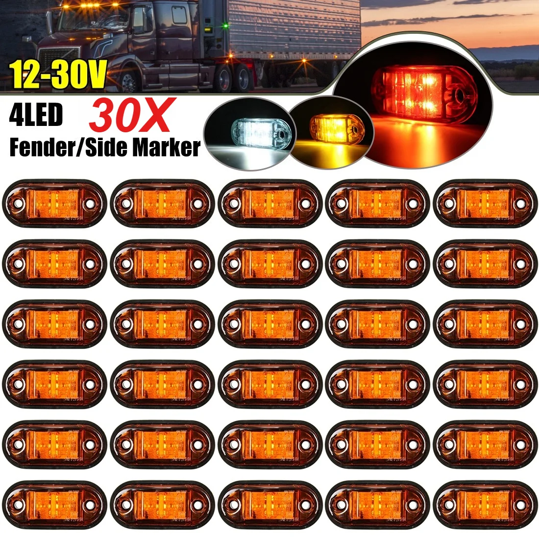 30PCS 4 LED 12V-24V Side Marker Lights Oval Front Rear Clearance Indicator Lamp Truck Accessorie for Trailer BUS Van Caravan
30PCS 4 LED 12V-24V Side Marker Lights Oval Front Rear Clearance Indicator Lamp Truck Accessorie for Trailer BUS Van Caravan