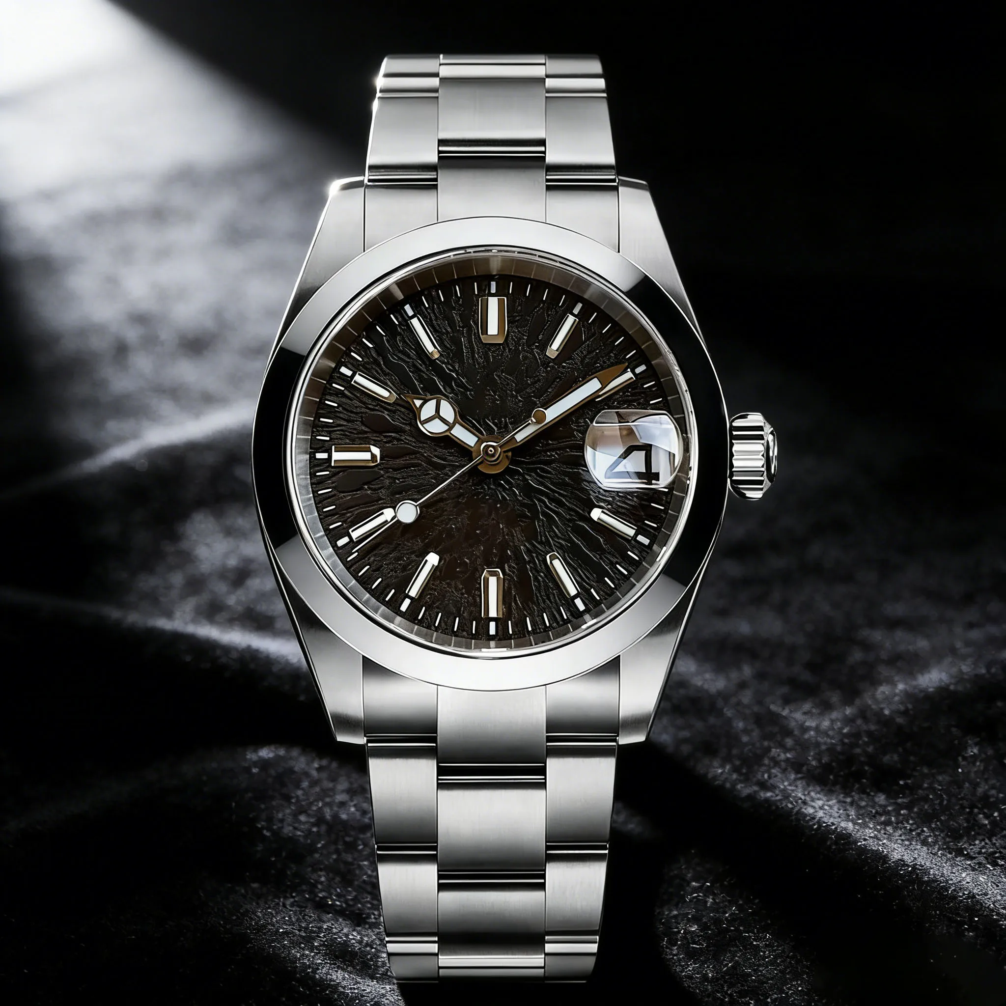 Мужские часы с полированным корпусом из нержавеющей стали 36/39 мм, сапфировым стеклом, водонепроницаемостью 10 АТМ, циферблатом Spindrift с датой, японским автоматическим механизмом NH35 и браслетом.
Мужские часы с полированным корпусом из нержавеющей стали 36/39 мм, сапфировым стеклом, водонепроницаемостью 10 АТМ, циферблатом Spindrift с датой, японским автоматическим механизмом NH35 и браслетом.