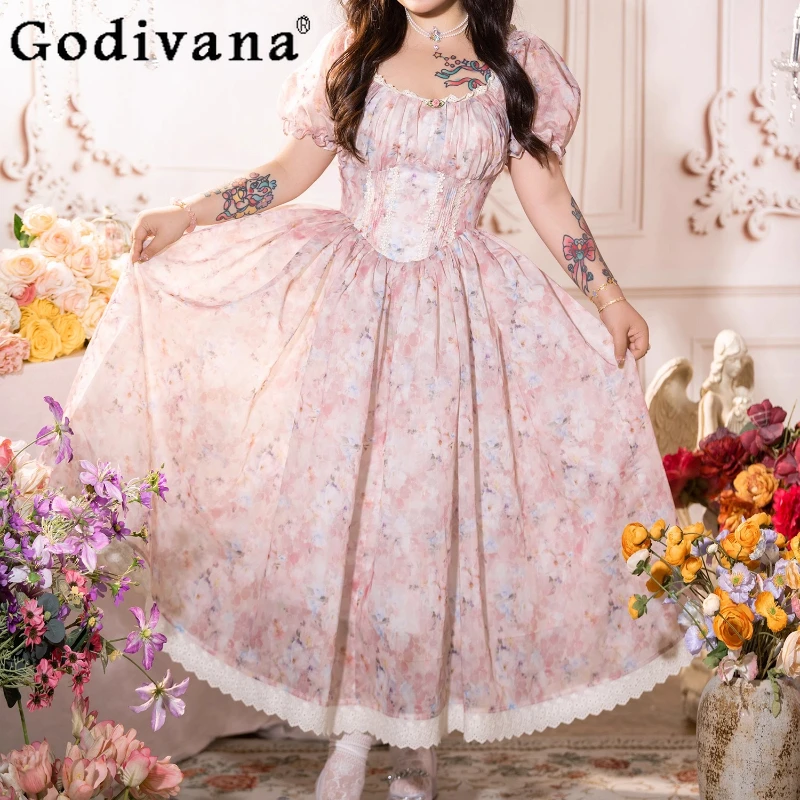 French Retro Square Neck Short Sleeve Print High Waist Fairy Dresses Spring Summer New Slim Lace Elegant Court Princess Dress
French Retro Square Neck Short Sleeve Print High Waist Fairy Dresses Spring Summer New Slim Lace Elegant Court Princess Dress