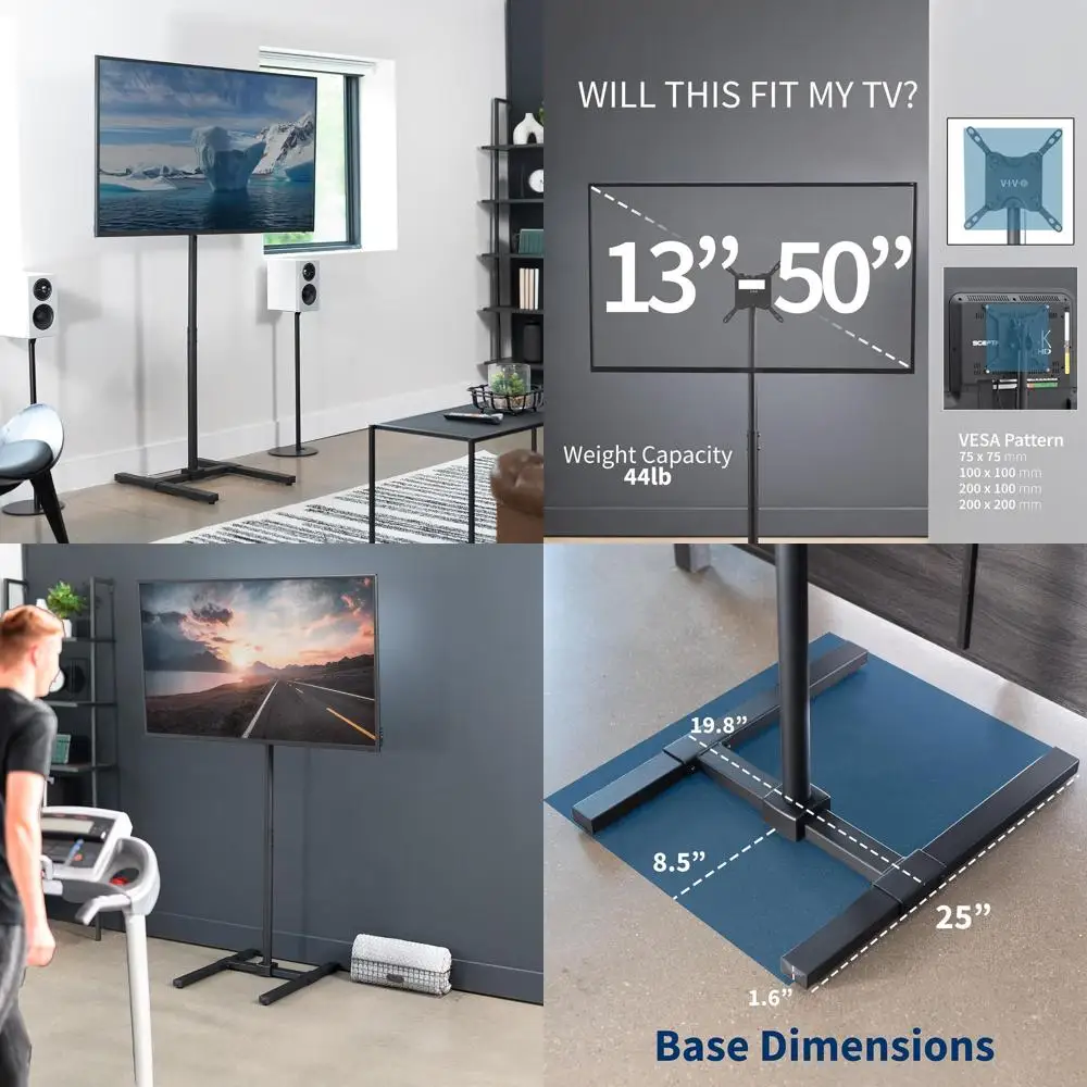 Universal TV Floor Stand for 13-65 Inch Screens up to 44 lbs, Compatible with LCD, LED, OLED, 4K Smart Flat and Curved Monitors,
Universal TV Floor Stand for 13-65 Inch Screens up to 44 lbs, Compatible with LCD, LED, OLED, 4K Smart Flat and Curved Monitors,