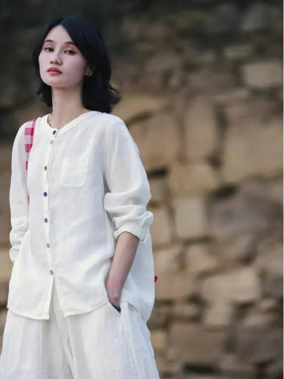 Casual Cotton Linen irt Women's Spring Autumn New Loose Fit Versatile Long Sve Silk irt Artistic Faionable
Casual Cotton Linen irt Women's Spring Autumn New Loose Fit Versatile Long Sve Silk irt Artistic Faionable
