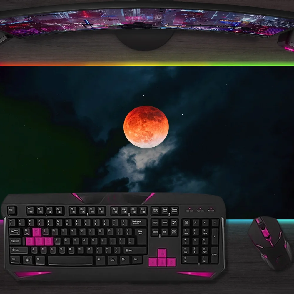 Planet Total Lunar Eclipse Mouse Pad Gaming MousePad LED Table Pads Micro USB Backlit Rubber RGB Desk Mats Desktop XXL