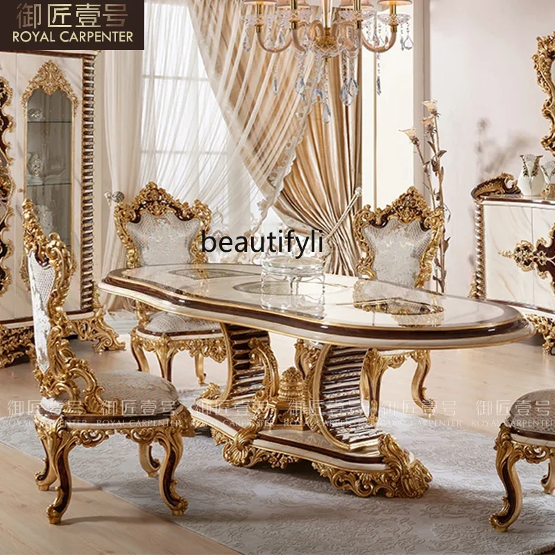 European Style Solid Wood Carved Dining Table and Chair Set French Style Home Use Rectangular Dining Table Customization
European Style Solid Wood Carved Dining Table and Chair Set French Style Home Use Rectangular Dining Table Customization