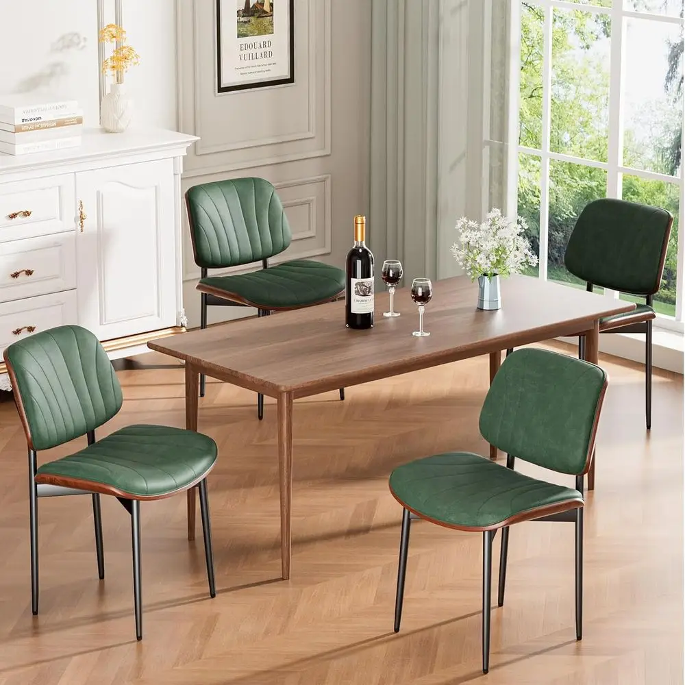 Mid-Century Modern Upholstered PU Leather Dining Chairs Set of 4 with Walnut Bentwood Backs and Metal Legs, Suitable for Kitchen
Mid-Century Modern Upholstered PU Leather Dining Chairs Set of 4 with Walnut Bentwood Backs and Metal Legs, Suitable for Kitchen
