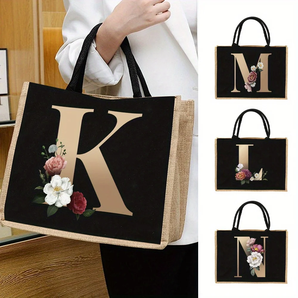 Personalized a Z Lettered WomenJute Tote Bags Featuring Floral Designs Spacious Shopping Bags with Golden Letters for Women Bag
Personalized a Z Lettered WomenJute Tote Bags Featuring Floral Designs Spacious Shopping Bags with Golden Letters for Women Bag