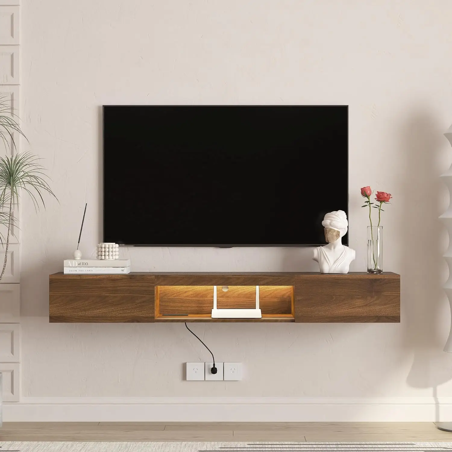 63" Floating TV Stand Wall Mounted With LED Lights,Modern TV Console With Storage Shelf & Power, Customized
63" Floating TV Stand Wall Mounted With LED Lights,Modern TV Console With Storage Shelf & Power, Customized
