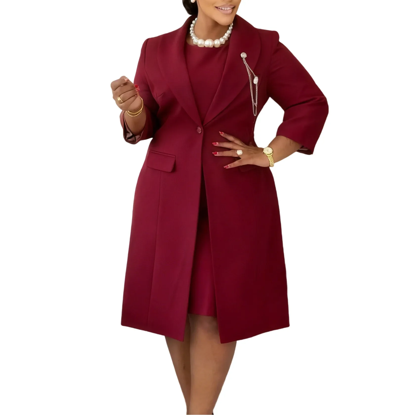 Офисный женский элегантный комплект из двух предметов, блейзер, пальто, нагрудная цепочка с круглым вырезом, внутреннее платье без рукавов, стильная тонкая церковная официальная рабочая одежда
Офисный женский элегантный комплект из двух предметов, блейзер, пальто, нагрудная цепочка с круглым вырезом, внутреннее платье без рукавов, стильная тонкая церковная официальная рабочая одежда