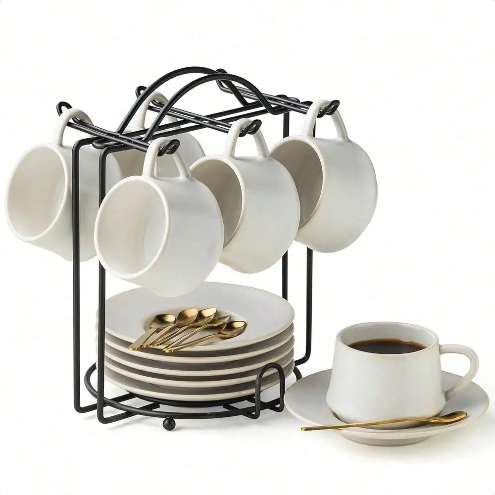 Cups With Saucers And Metal Stand, 4 Oz Ceramic Expresso Shots Cup Espresso Small Coffee Cups Set Of 6, Beige TrugenixXXT52
Cups With Saucers And Metal Stand, 4 Oz Ceramic Expresso Shots Cup Espresso Small Coffee Cups Set Of 6, Beige TrugenixXXT52