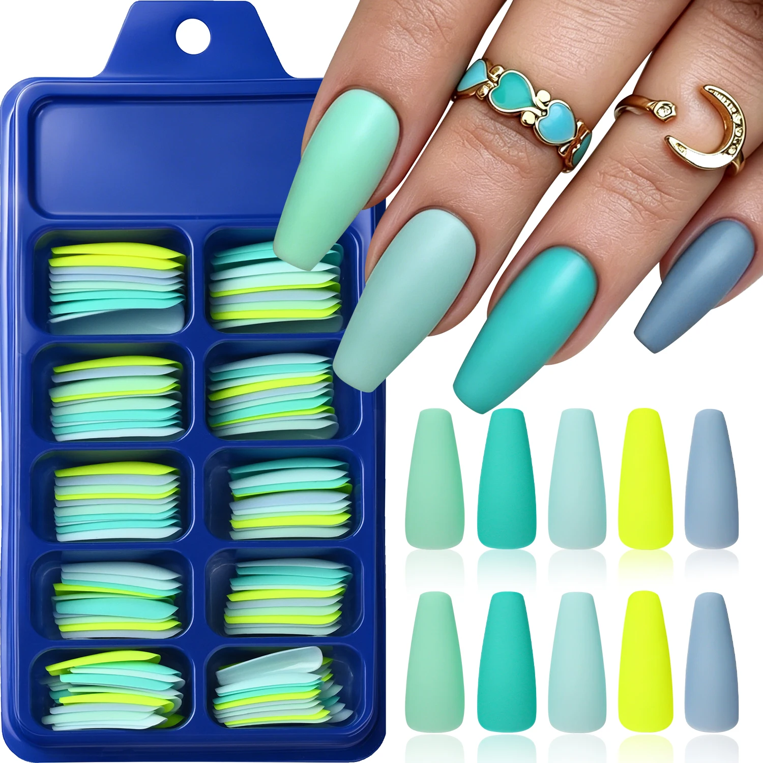 120Pcs Gem Green Long Coffin Matte Press on nails 12-Size Full Cover Mixed Simple French Fake Nails Acrylic Wearable False Nails
120Pcs Gem Green Long Coffin Matte Press on nails 12-Size Full Cover Mixed Simple French Fake Nails Acrylic Wearable False Nails