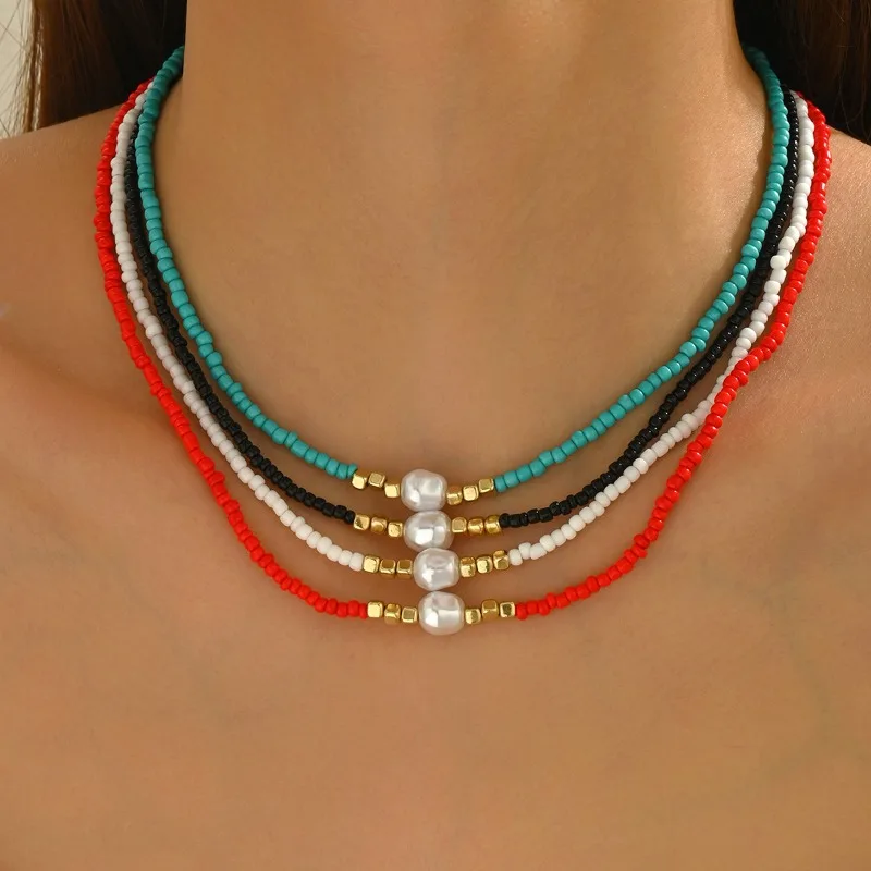 Vintage ethnic style summer colorful woven rice bead necklace, simple and irregular anti pearl jewelry collarbone chain
Vintage ethnic style summer colorful woven rice bead necklace, simple and irregular anti pearl jewelry collarbone chain