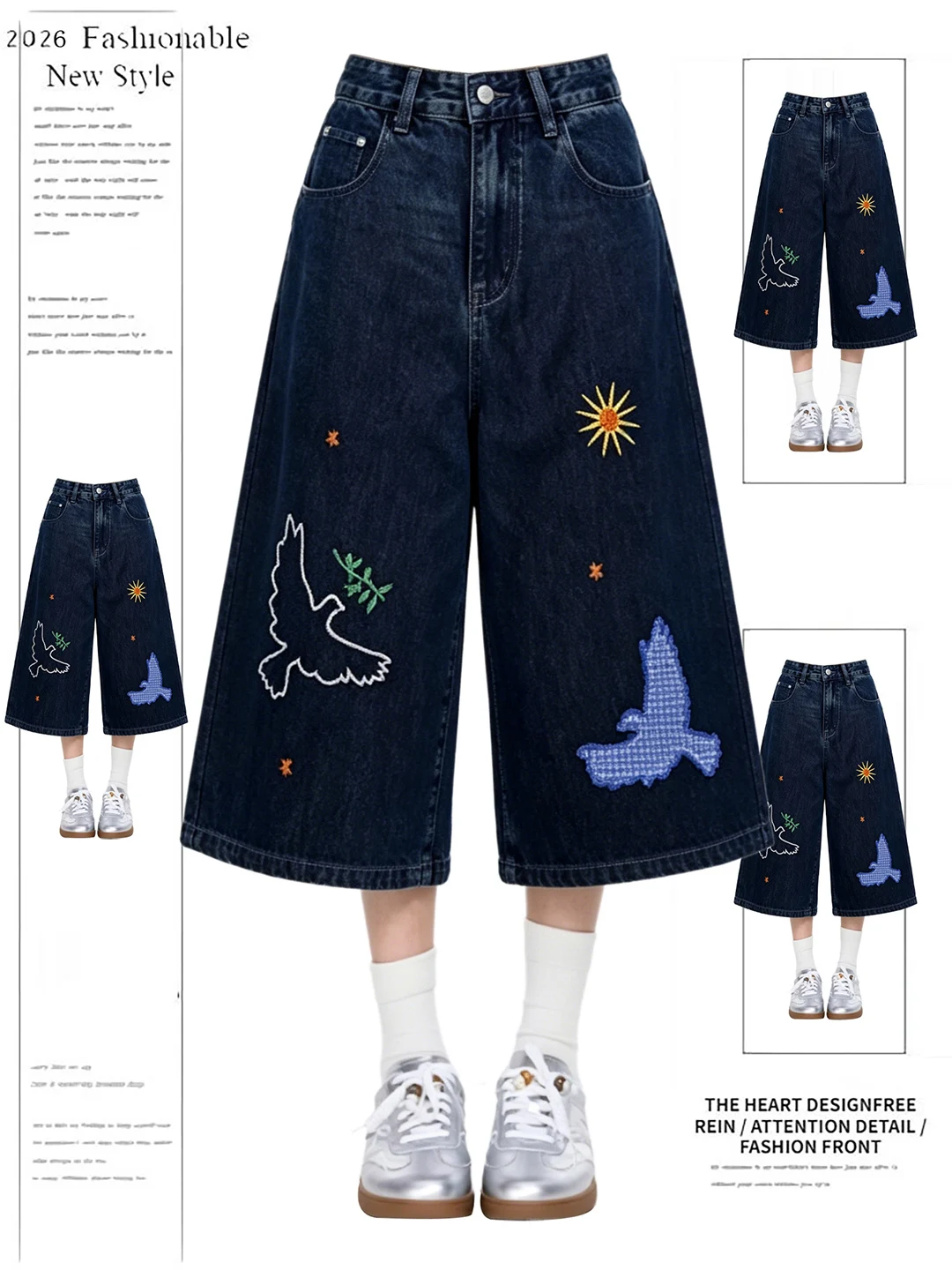 American Retro Embroidered High Street Cartoon Design Jeans High Waist Wide Leg Casual Shorts Blue Color Summer New Arrival
American Retro Embroidered High Street Cartoon Design Jeans High Waist Wide Leg Casual Shorts Blue Color Summer New Arrival
