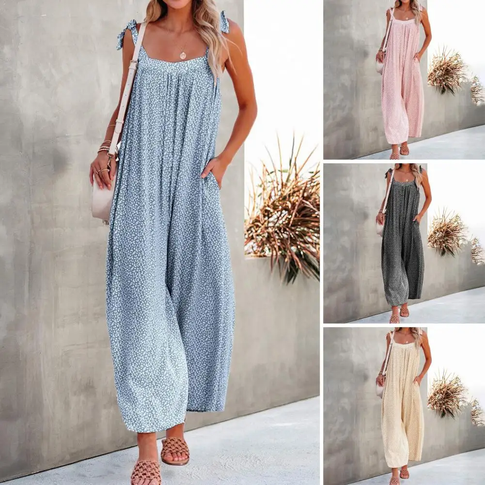 Lady Jumpsuit Simple Casual Lace Up Young Style Square Neck Print Loose Type Wide Leg Sleeveless Summer Romper for Shopping
Lady Jumpsuit Simple Casual Lace Up Young Style Square Neck Print Loose Type Wide Leg Sleeveless Summer Romper for Shopping