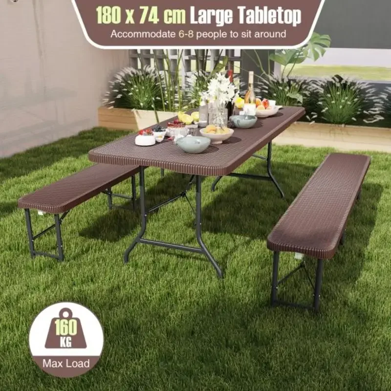 6 ft Portable Folding Table with Rattan-Like HDPE Tabletop and Safe Lock Mechanism-Brown
6 ft Portable Folding Table with Rattan-Like HDPE Tabletop and Safe Lock Mechanism-Brown