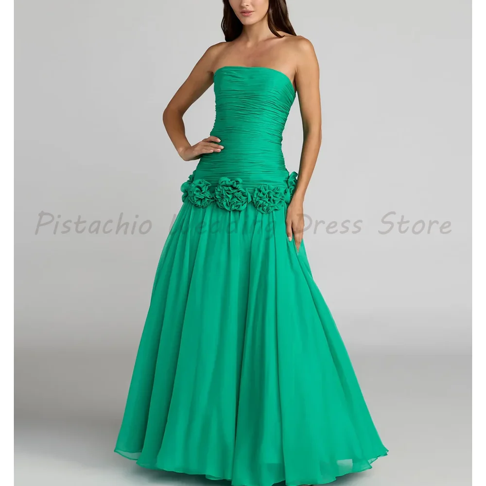 Emerald Green Strapless Chiffon Evening Dress Ruched Bodice 3D Floral Waist A Line Floor Length Formal Wedding Guest Gown
Emerald Green Strapless Chiffon Evening Dress Ruched Bodice 3D Floral Waist A Line Floor Length Formal Wedding Guest Gown