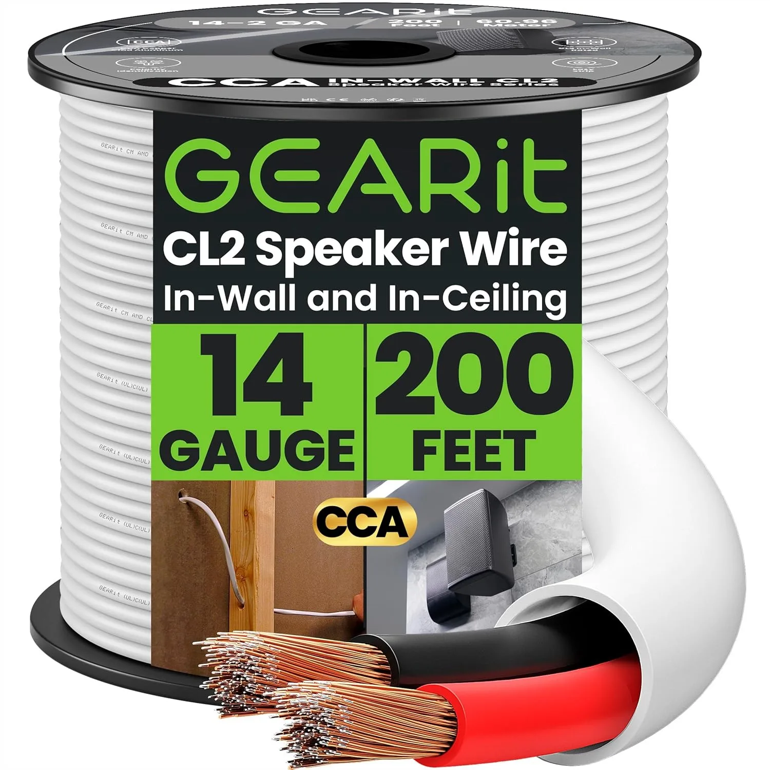 14 Gauge Speaker Wire 200ft, CL2 Rated Audio Cable for in-Wall Home Theater, Car Stereo, Commercial Systems, CCA Red/Black
14 Gauge Speaker Wire 200ft, CL2 Rated Audio Cable for in-Wall Home Theater, Car Stereo, Commercial Systems, CCA Red/Black