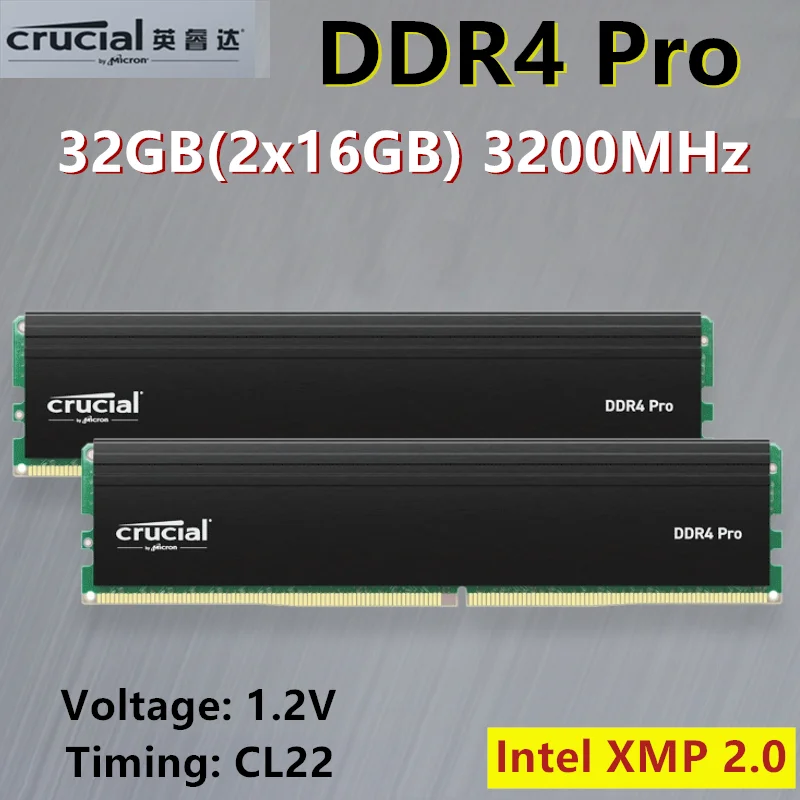 Crucial Pro 32GB DDR4 RAM Kit (2x16GB) 3200MHz High-Performance Desktop Memory UDIMM 288-Pin Supports Intel XMP 2.0
Crucial Pro 32GB DDR4 RAM Kit (2x16GB) 3200MHz High-Performance Desktop Memory UDIMM 288-Pin Supports Intel XMP 2.0