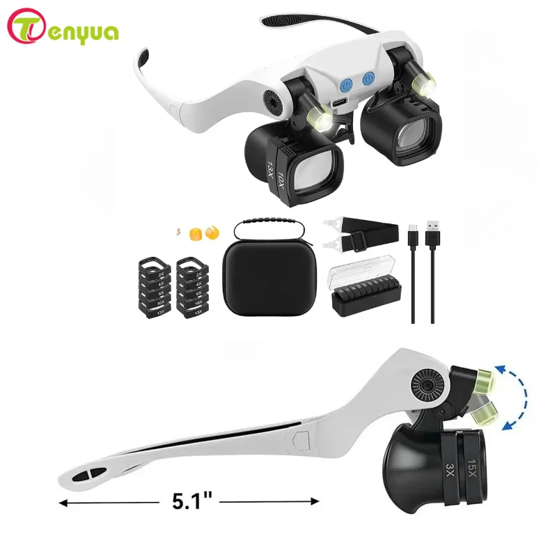 Jewelers Magnifying Glass For Close Work, Glasses With Light& 5 Interchangeable Lens Pairs(2X 4X 6X 10X 13X), Includes Head
Jewelers Magnifying Glass For Close Work, Glasses With Light& 5 Interchangeable Lens Pairs(2X 4X 6X 10X 13X), Includes Head