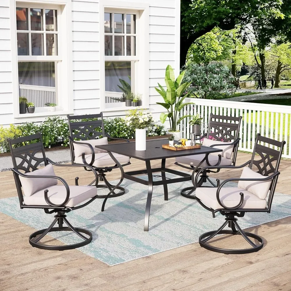 5 PCS Patio Dining Sets with 4 Swivel Chairs and 1 Square Table, All Weather Heavy Duty Black Frame, Outdoor Furniture for 4
5 PCS Patio Dining Sets with 4 Swivel Chairs and 1 Square Table, All Weather Heavy Duty Black Frame, Outdoor Furniture for 4