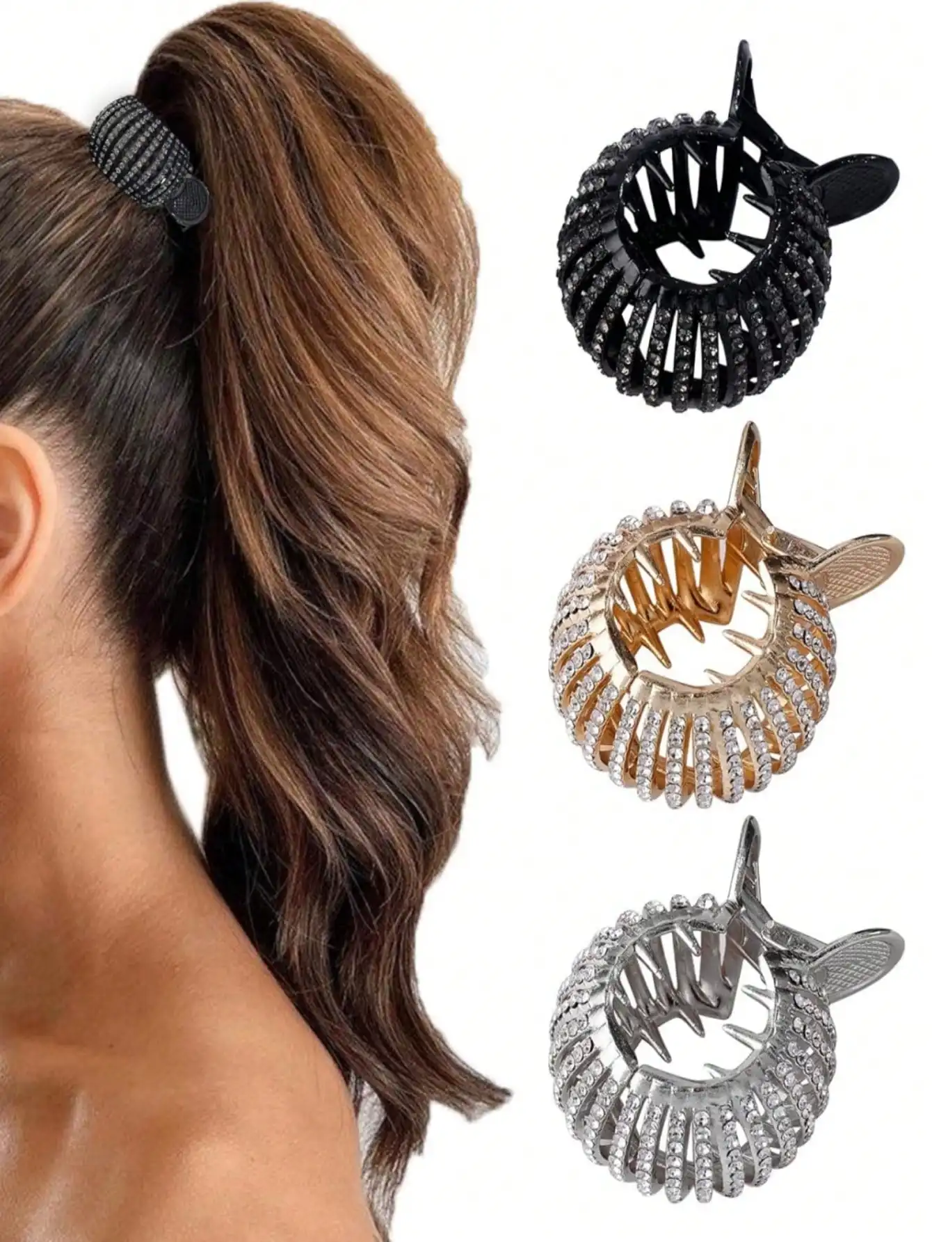 1pc/3pcs FRDTLUTHW Rhinestone Small Hair Claw Clips For High Ponytail, Shining Hair Claw For Women Thick Long Hair (3 Colors, Pack Of 3) Hair Jaw Clip Hair Clamps Hair Clutch Hair Catcher Clip, School Stuff, College Fall Winter Hair Clip Hair Accessories
1pc/3pcs FRDTLUTHW Rhinestone Small Hair Claw Clips For High Ponytail, Shining Hair Claw For Women Thick Long Hair (3 Colors, Pack Of 3) Hair Jaw Clip Hair Clamps Hair Clutch Hair Catcher Clip, School Stuff, College Fall Winter Hair Clip Hair Accessories