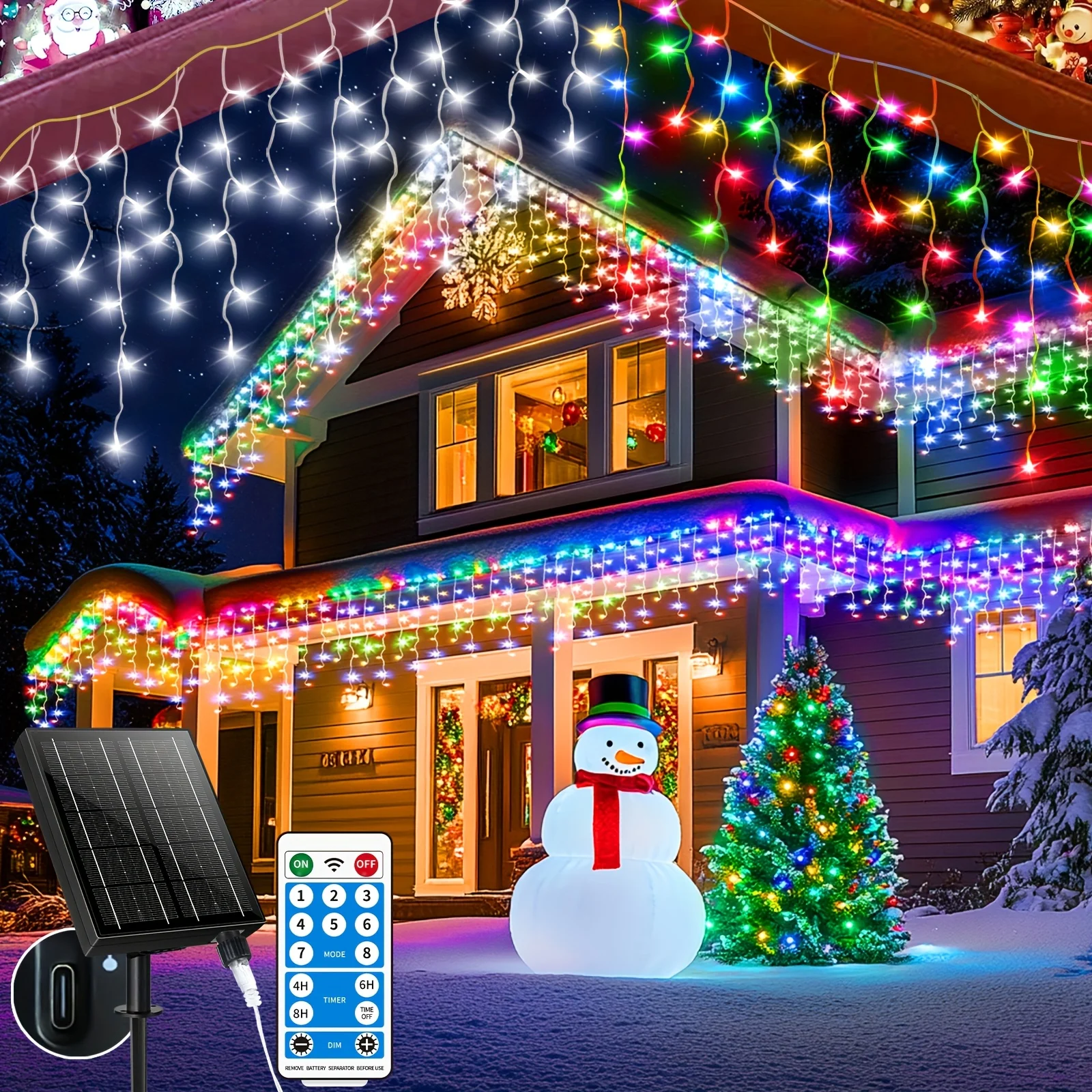 Christmas Decoration with Solar Icicle Lights, Measuring 66+16 Feet And Featuring 680 LED Lights. These Outdoor Lights Are Connectable, Rechargeable, Dimmable, And Come with a Remote Control. They Offer 8 Flashing Modes, Suitable for Halloween
Christmas Decoration with Solar Icicle Lights, Measuring 66+16 Feet And Featuring 680 LED Lights. These Outdoor Lights Are Connectable, Rechargeable, Dimmable, And Come with a Remote Control. They Offer 8 Flashing Modes, Suitable for Halloween