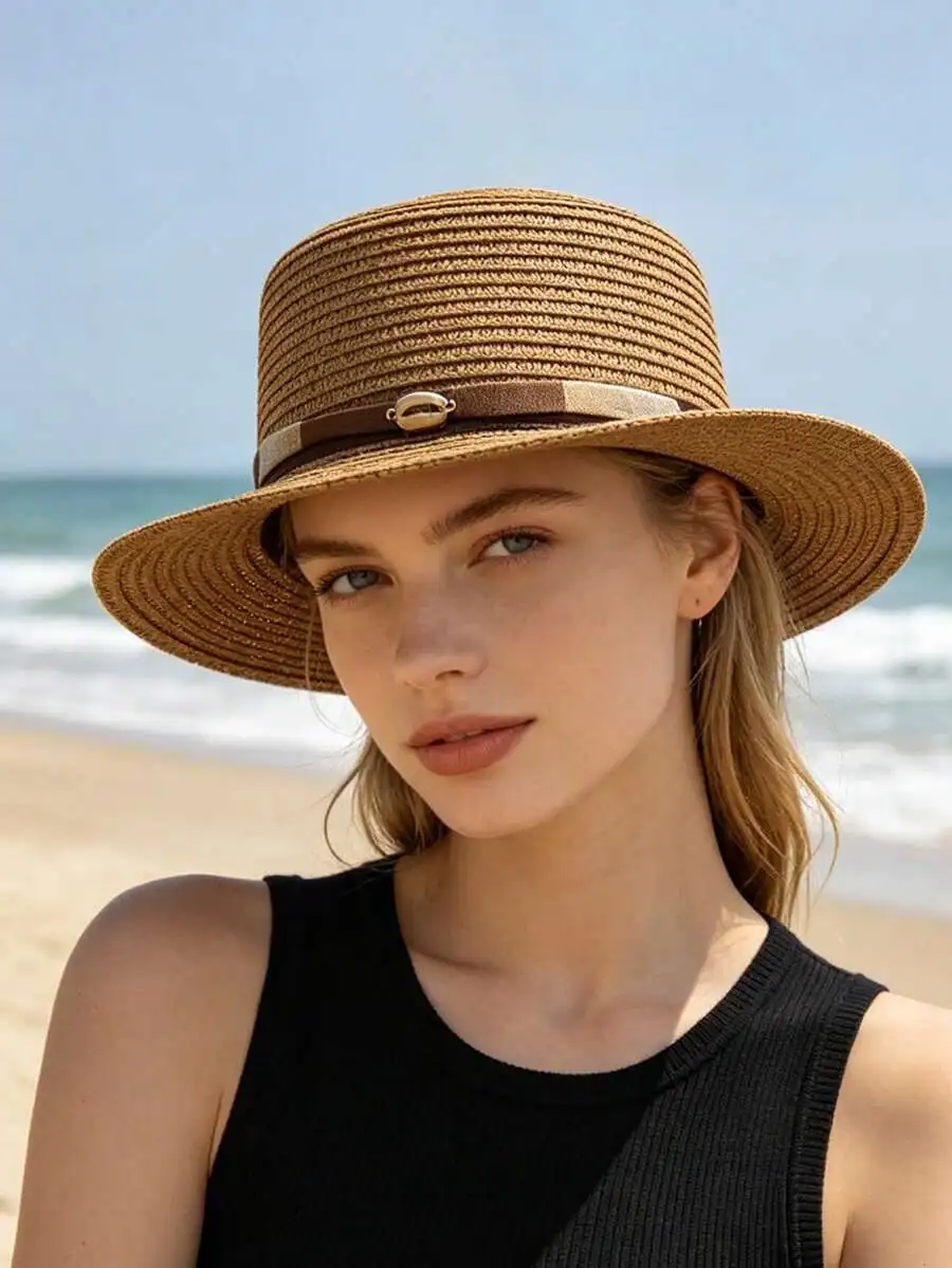 Womens Straw Flat Top Boho Beach Sun Hat For Summer Outdoor Travel
Womens Straw Flat Top Boho Beach Sun Hat For Summer Outdoor Travel