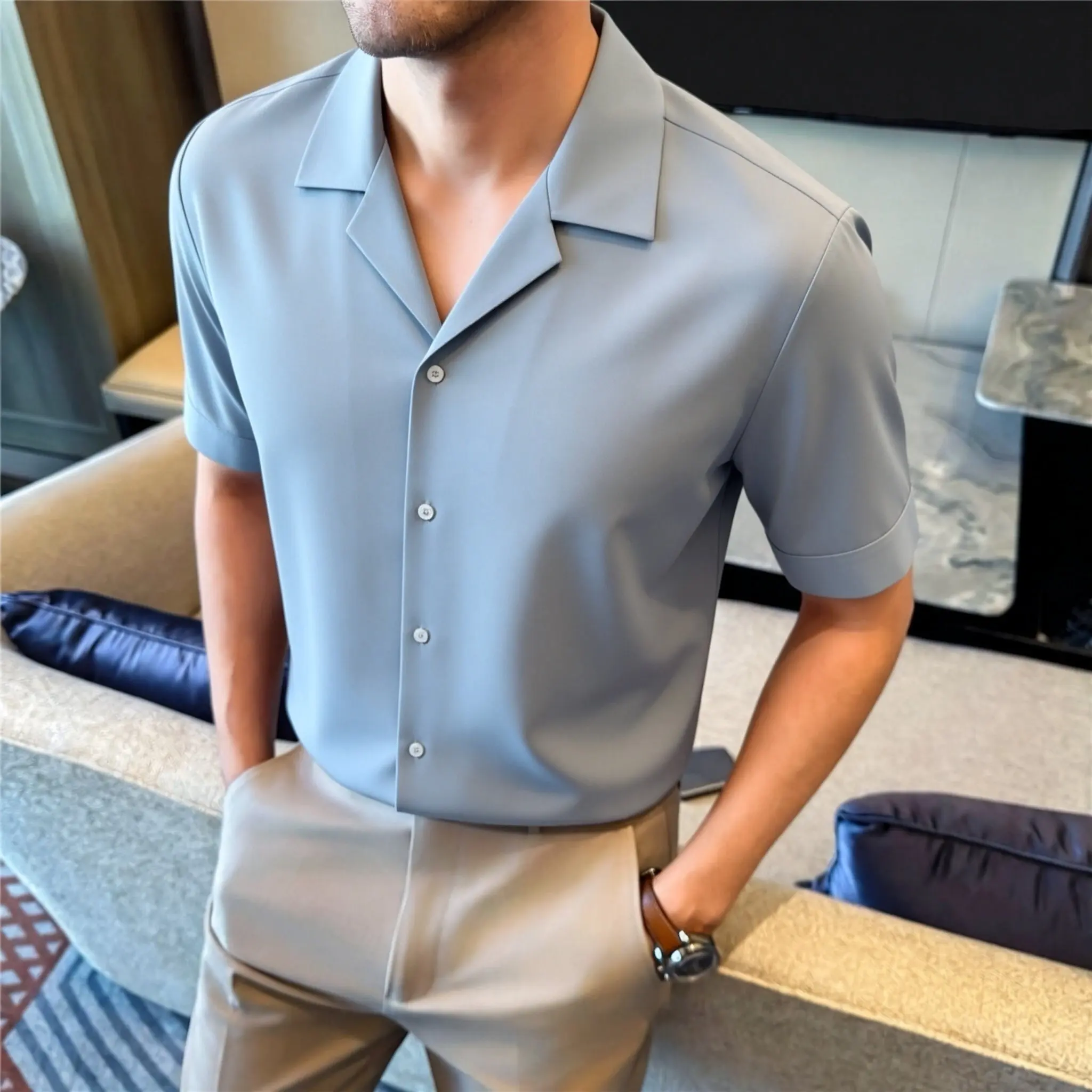 Korean High Quality Luxury Solid Color Shirt Summer Mid Sleeve Black and White Shirt Business Slimming Shirt Men's Clothing
Korean High Quality Luxury Solid Color Shirt Summer Mid Sleeve Black and White Shirt Business Slimming Shirt Men's Clothing