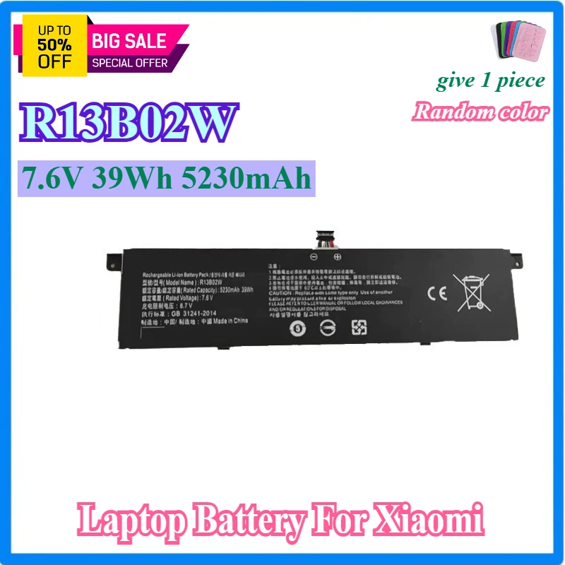 New R13B01W R13B02W Laptop Battery For Xiaomi Mi Air 13.3" Series Tablet PC 39WH 7.6V 5230mAh
New R13B01W R13B02W Laptop Battery For Xiaomi Mi Air 13.3" Series Tablet PC 39WH 7.6V 5230mAh