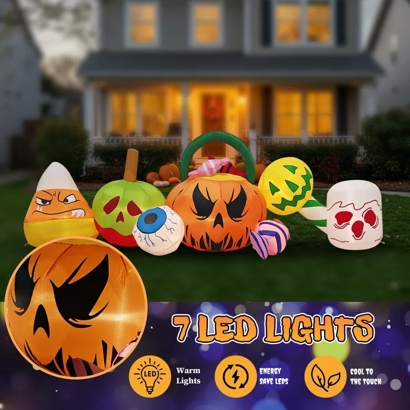 Row of Pumpkin Candy Eyes Inflatable Halloween Decoration with 7 Warm White LED Lights Holiday Outdoor Indoor Decor
Row of Pumpkin Candy Eyes Inflatable Halloween Decoration with 7 Warm White LED Lights Holiday Outdoor Indoor Decor