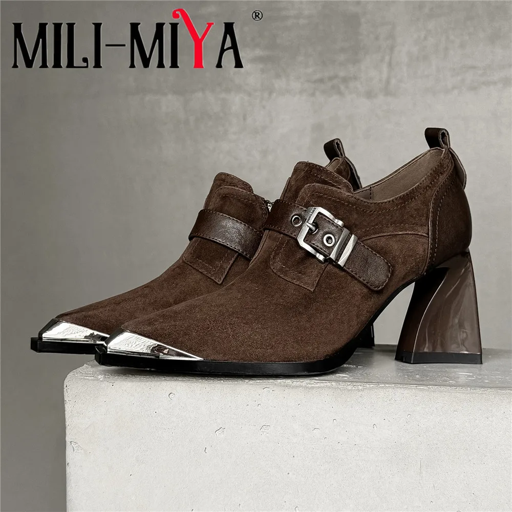 MILI-MIYA Women's Full-Grain Lambskin Square-Toe Metal-Capped High-Heel Shoes Solid-Colour Slip-On Chunky-Heel Pumps Handmade
MILI-MIYA Women's Full-Grain Lambskin Square-Toe Metal-Capped High-Heel Shoes Solid-Colour Slip-On Chunky-Heel Pumps Handmade