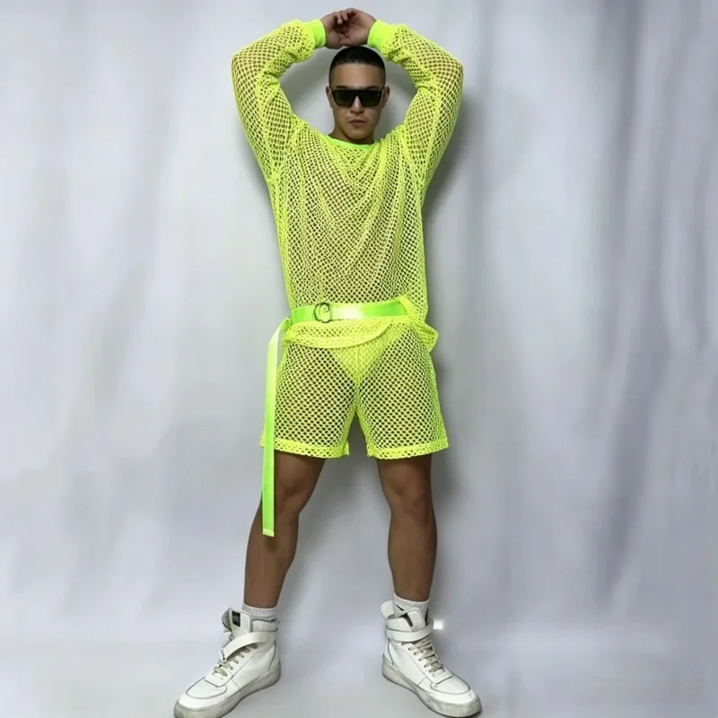 Men's Fluorescent Green Mesh Gogo Dance Costume Sexy Stage Performance Top Pants Set Hollow Outfit Bar Nightclub Stage Wear
Men's Fluorescent Green Mesh Gogo Dance Costume Sexy Stage Performance Top Pants Set Hollow Outfit Bar Nightclub Stage Wear