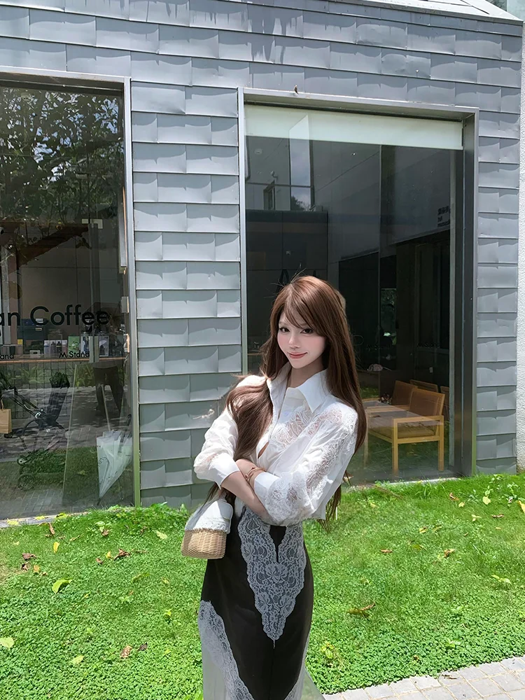 White Lace Splice Shirt Set Women's Summer New Style Design Half-length Skirt Two-piece Set High Waist Collar Long Sleeve
White Lace Splice Shirt Set Women's Summer New Style Design Half-length Skirt Two-piece Set High Waist Collar Long Sleeve