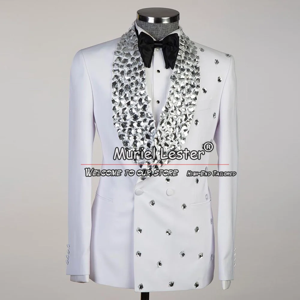 Luxury Wedding Suits For Men Sparkling Metal Beading Jacket Pants 2 Pieces Formal Groomsman Tuxedos Bespoke Male Fashion Clothes
Luxury Wedding Suits For Men Sparkling Metal Beading Jacket Pants 2 Pieces Formal Groomsman Tuxedos Bespoke Male Fashion Clothes