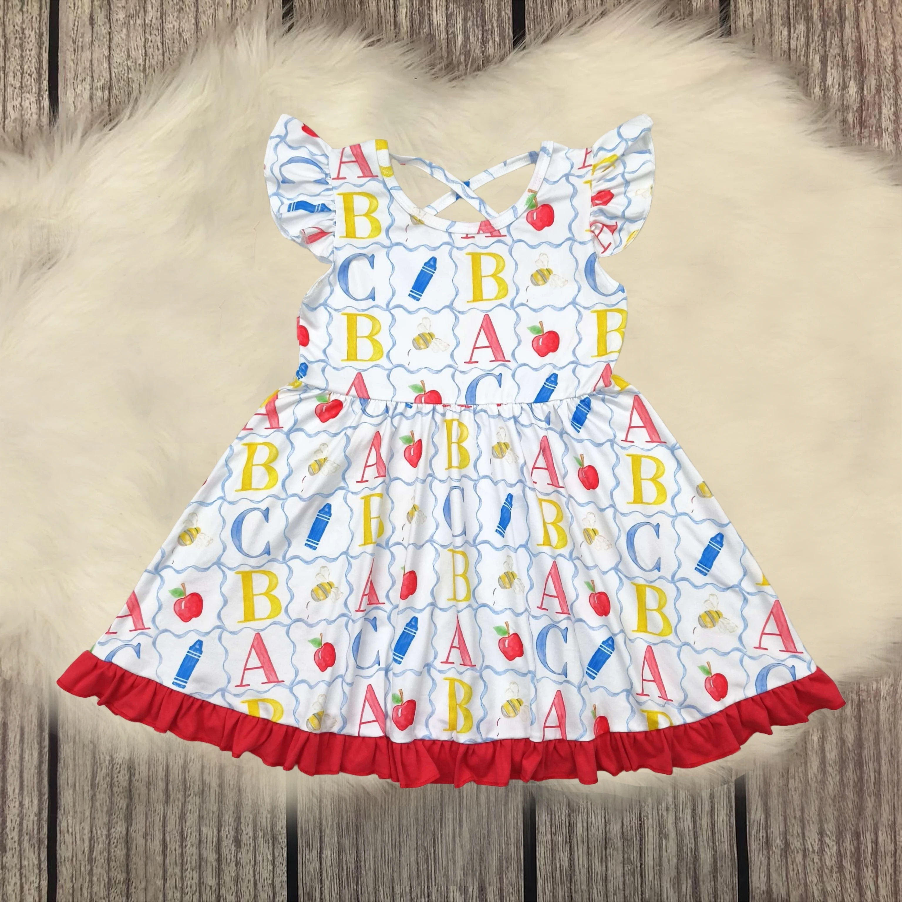 Wholesale Baby Girls Flutter Sleeves Colorful Pencils Apples Knee Length Dresses Toddler Kids Children Back To School Clothes
Wholesale Baby Girls Flutter Sleeves Colorful Pencils Apples Knee Length Dresses Toddler Kids Children Back To School Clothes