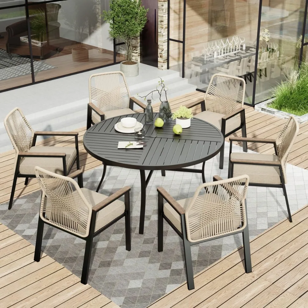7 Pieces Patio Table and Chairs Set, Outdoor Dining Set for 7, 6 X Cushioned Woven Rattan Patio Chairs
7 Pieces Patio Table and Chairs Set, Outdoor Dining Set for 7, 6 X Cushioned Woven Rattan Patio Chairs