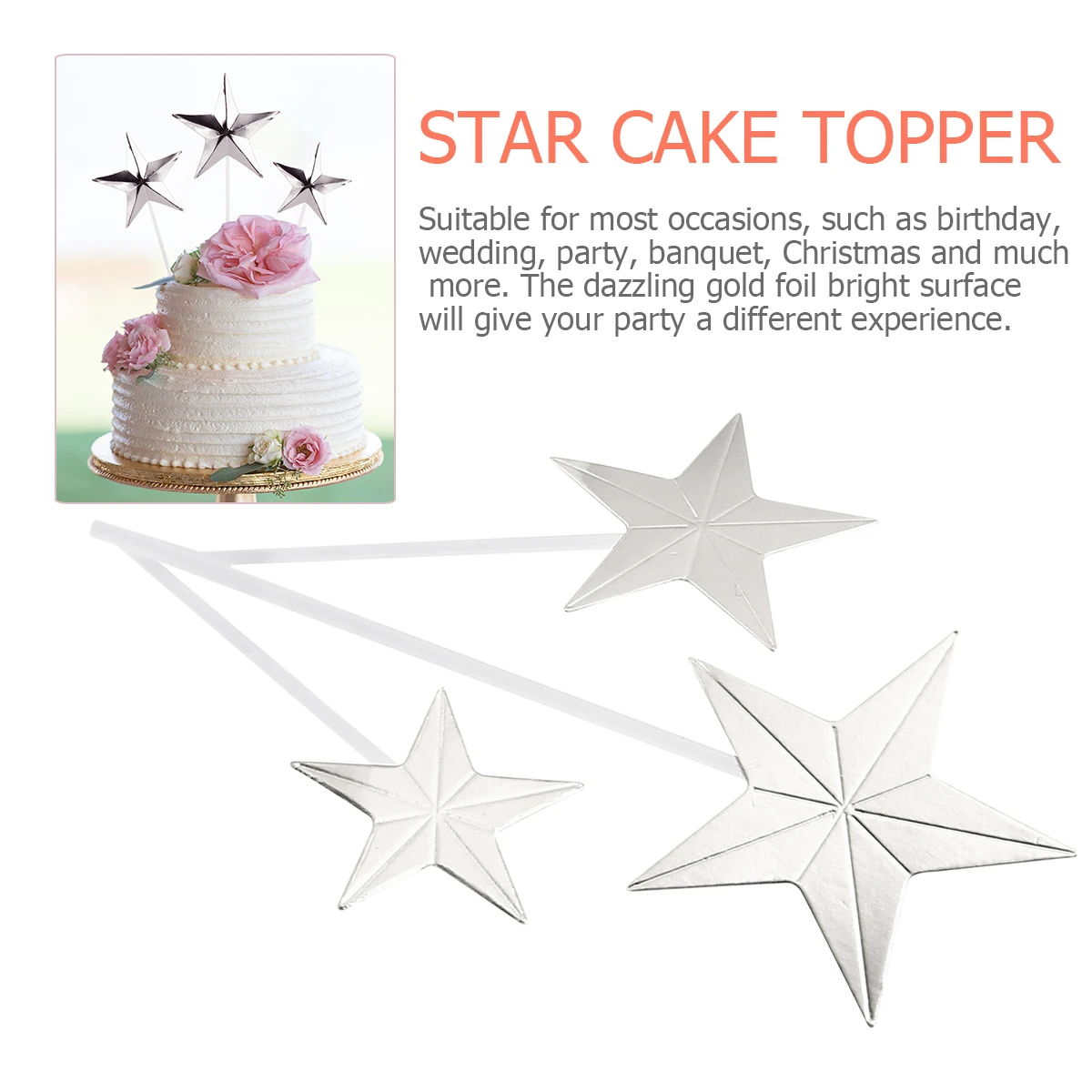 18pcs Silver 3D Star Cake Topper Picks for Birthday Wedding Party Decorations Cake Decoration Supplies Cupcake Fruit
18pcs Silver 3D Star Cake Topper Picks for Birthday Wedding Party Decorations Cake Decoration Supplies Cupcake Fruit