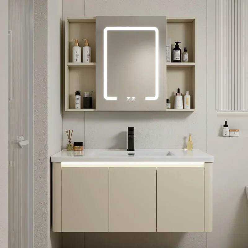 Bathroom Cabinet Space Aluminum Vanity with Ceramic Integrated Basin Bathroom Vanity with Door Two Drawers Home Furniture 
Bathroom Cabinet Space Aluminum Vanity with Ceramic Integrated Basin Bathroom Vanity with Door Two Drawers Home Furniture
