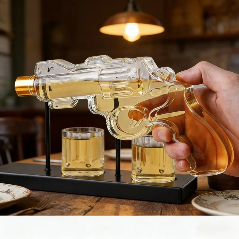 Unique Pistol Shaped Glass Whiskey Decanter, Novelty Liquor Dispenser with 2 Tumbler Cups, Decorative Alcohol Bottle for Home
Unique Pistol Shaped Glass Whiskey Decanter, Novelty Liquor Dispenser with 2 Tumbler Cups, Decorative Alcohol Bottle for Home
