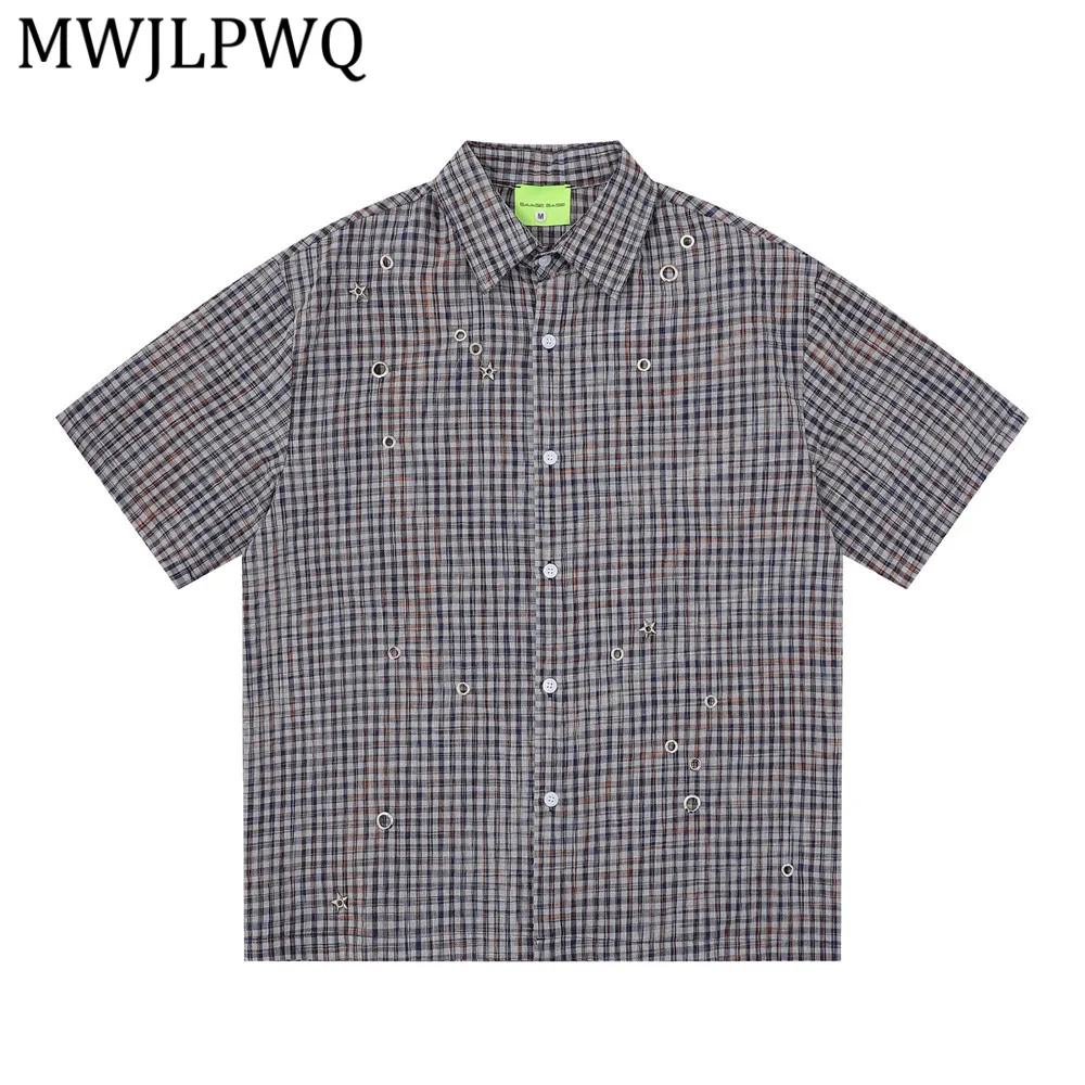MWJLPWQ Stylish Plaid Short-sleeve Shirt For Men Metal Perforations Hollow-out Unique Hip-hop Trendy Summer Casual Tops 15196
MWJLPWQ Stylish Plaid Short-sleeve Shirt For Men Metal Perforations Hollow-out Unique Hip-hop Trendy Summer Casual Tops 15196