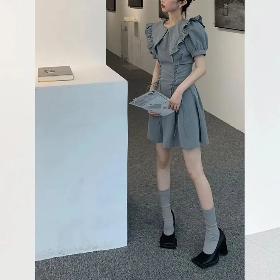 【New Arrival】Women's Gray Puff Sleeve Mini Dress, Ruffled Peter Pan Collar with Corset Waist A-Line
【New Arrival】Women's Gray Puff Sleeve Mini Dress, Ruffled Peter Pan Collar with Corset Waist A-Line
