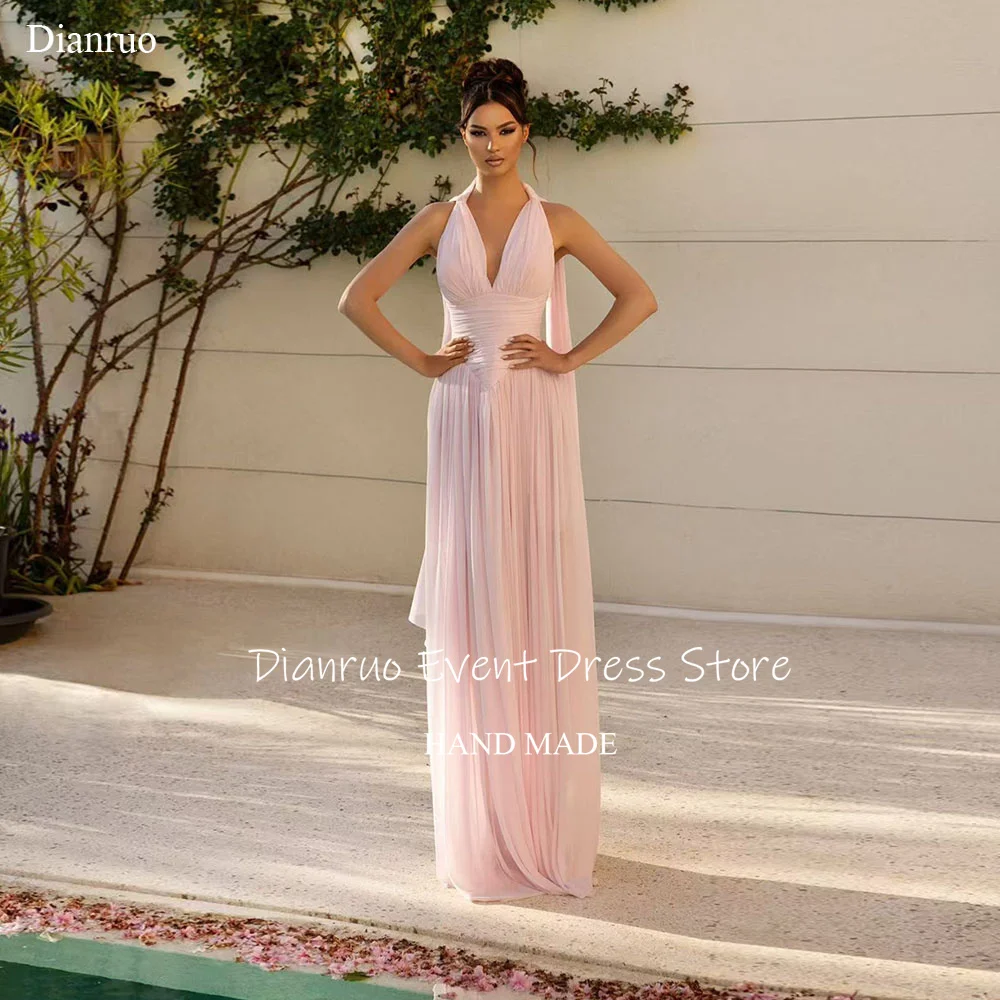 Dianruo Pleated Ribbon A Line Evening Dress Chiffon Halter Party Gowns Elegant Sleeveless Pink Vestidos De Graduación Customized
Dianruo Pleated Ribbon A Line Evening Dress Chiffon Halter Party Gowns Elegant Sleeveless Pink Vestidos De Graduación Customized