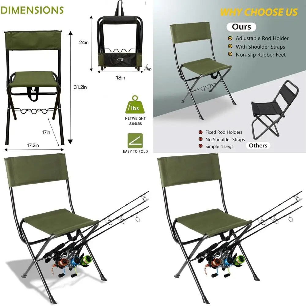 Рыболовное кресло с держателем для удочки, портативный складной походный стул, маленький стульчик (зеленый, большой размер)
Рыболовное кресло с держателем для удочки, портативный складной походный стул, маленький стульчик (зеленый, большой размер)