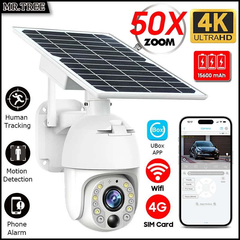 4G Solar Powered Outdoor Surveillance Camera 4K 50X Zoom Home Monitoring Wifi Security Protection Humanoid Tracking PTZ CCTV Cam
4G Solar Powered Outdoor Surveillance Camera 4K 50X Zoom Home Monitoring Wifi Security Protection Humanoid Tracking PTZ CCTV Cam