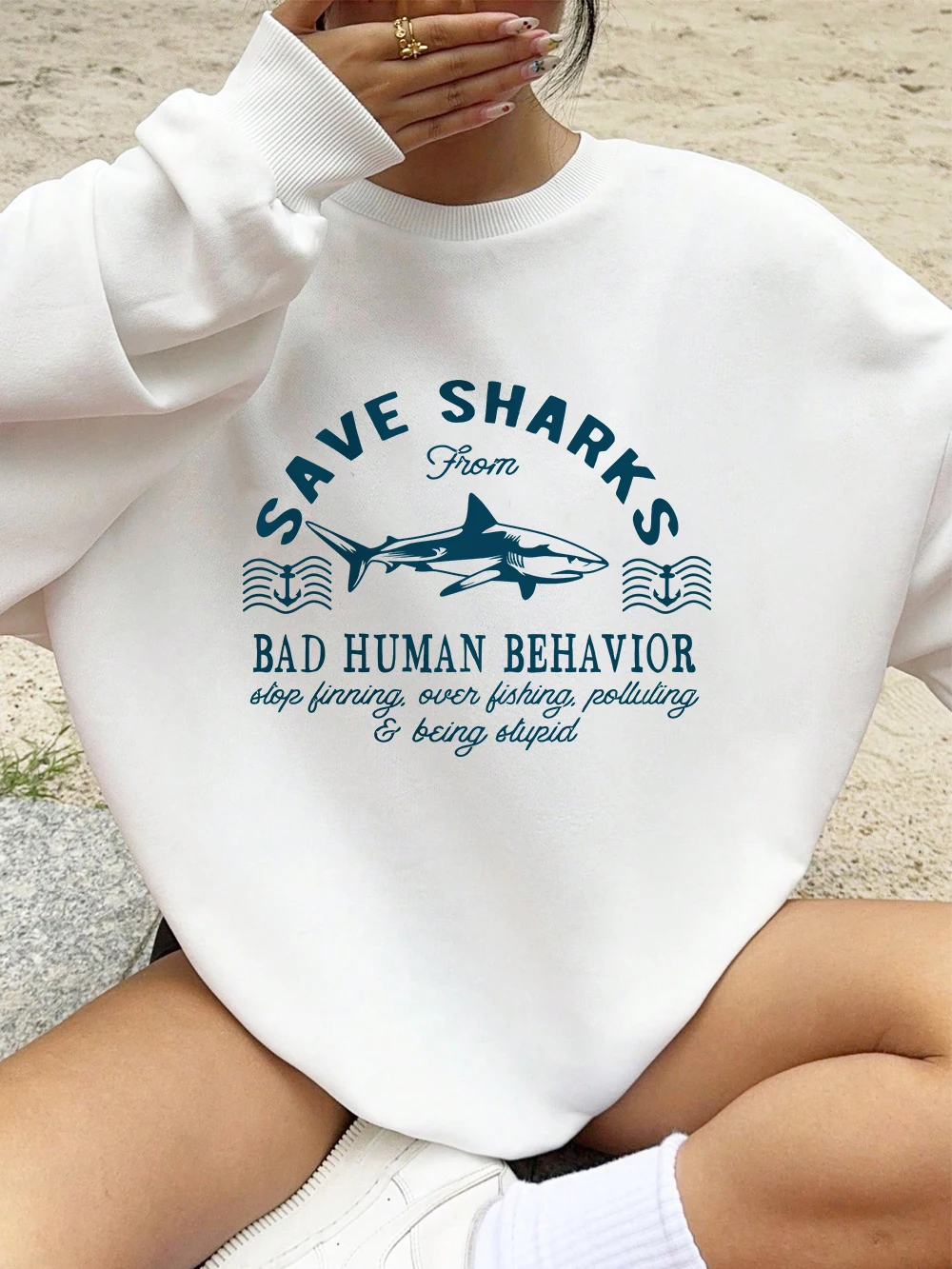Save Sharks Printing Sweatshirts Womens Fleece Warm Loose Hoodies Crewneck Basics Pullovers Winter Comfortable Womans Clothes
Save Sharks Printing Sweatshirts Womens Fleece Warm Loose Hoodies Crewneck Basics Pullovers Winter Comfortable Womans Clothes
