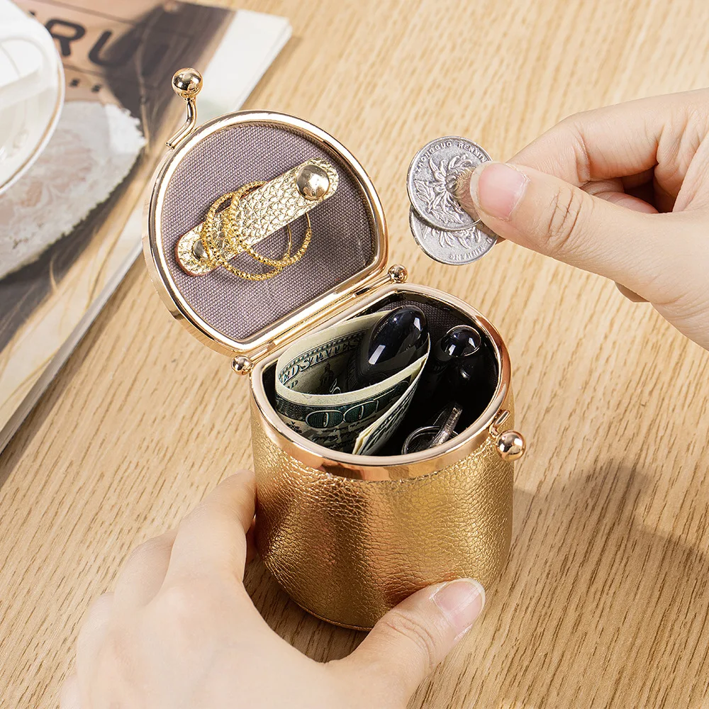 Portable Real Leather Jewelry Travel Wallet Mini Kiss-Lock Cylindrical Storage Box, Compact Organizer for Rings, Earrings, Coins
Portable Real Leather Jewelry Travel Wallet Mini Kiss-Lock Cylindrical Storage Box, Compact Organizer for Rings, Earrings, Coins