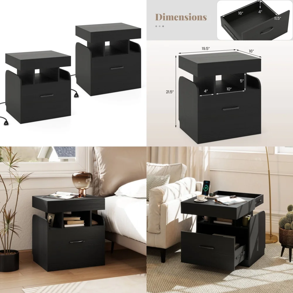 Nightstands2 pcs Nightstand with USB Charging Station Drawer Sliding Top Storage Tray Open Shelf for Bedroom Modern Bedside
Nightstands2 pcs Nightstand with USB Charging Station Drawer Sliding Top Storage Tray Open Shelf for Bedroom Modern Bedside